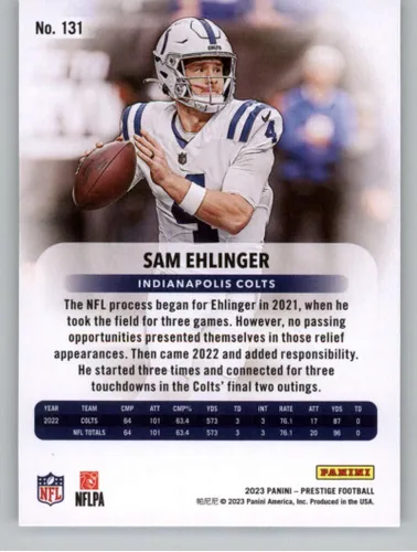 Vista 2 de 2023 Panini Prestige #131 Sam Ehlinger NM-MT Indianapolis Colts Football Trading Card