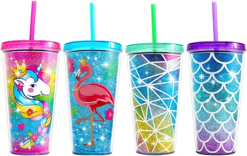 Vista 6 de Vaso de acrílico con aislamiento de doble pared con tapa y pajilla, 22 oz / 22.0 fl oz (colorido)