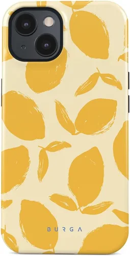 Vista 16 de BURGA-Funda p/teléfono compatible c/iPhone 14 Plus, carcasa rígida híbrida de 2 capas + Funda protectora de silicona, almendras latte a lunares
