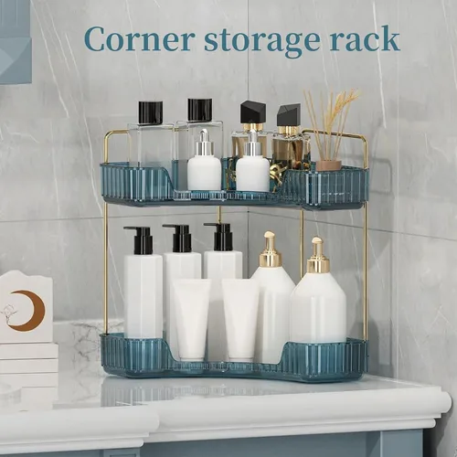 Vista 2 de INVSSENE Organizador esquinero para encimera de baño, bandejas organizadoras de tocador para mostrador, organizadores de maquillaje, bandeja de Azul