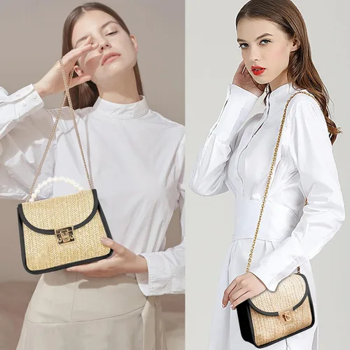 Vista 6 de CHARMORE Bolso cruzado para mujer, pequeño bolso de paja para playa, bolso de hombro tejido elegante, bolsos de viaje