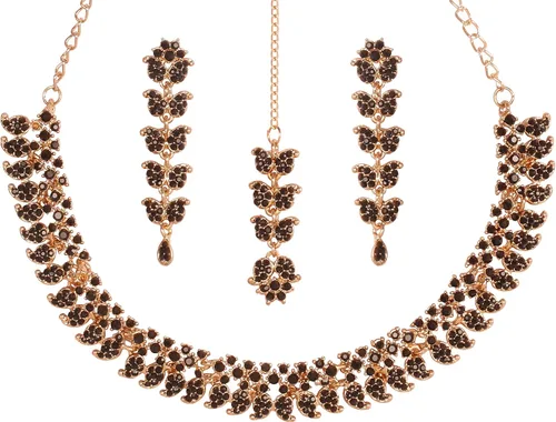 Vista 15 de Touchstone Conjunto de joyas de boda india, collares tradicionales de oro para mujer, conjuntos de diamantes de imitación de declaración hollywood 1