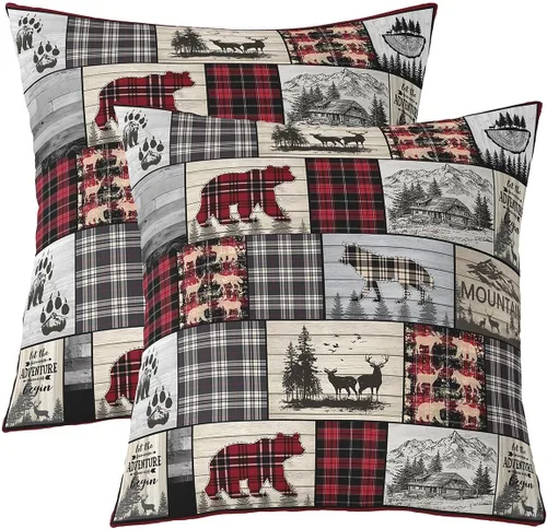 Vista 14 de Erosebridal Juego de 2 fundas de almohada rústicas con diseño de oso, de 16x16 pulgadas, fundas de almohada de cuadrícula de búfalo, fundas