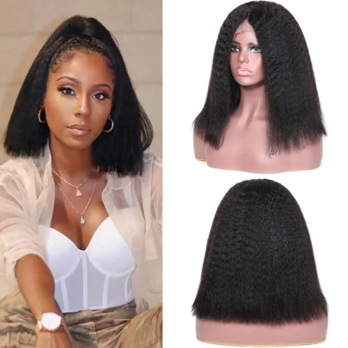 Vista 10 de Pelucas de cabello humano rizado rizado de 13 x 4 pulgadas con encaje frontal de oreja a oreja para mujeres, 1B, 8 pulgadas, corto, sin pegamento