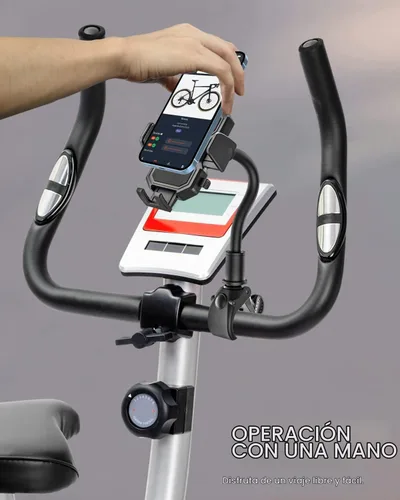 Vista 3 de Soporte de teléfono para bicicleta giratoria de cuello de cisne, clip para manubrio, soporte para teléfono celular para bicicleta de ejercicio