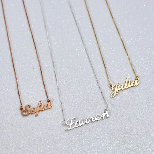 Vista 5 de MyNameNecklace - Collar personalizado con nombre grabado, diseño de metales preciosos, plata esterlina 925 y chapado en oro