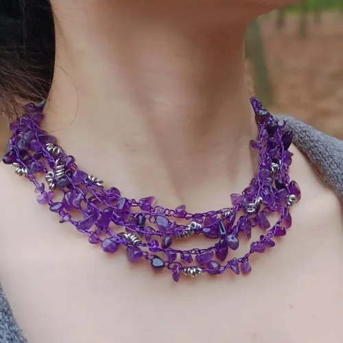 Vista 3 de Bocar Collares para mujeres, collar de cuentas de collar de declaración de múltiples capas de 5 hebras para regalo de mujer (NK-10694)