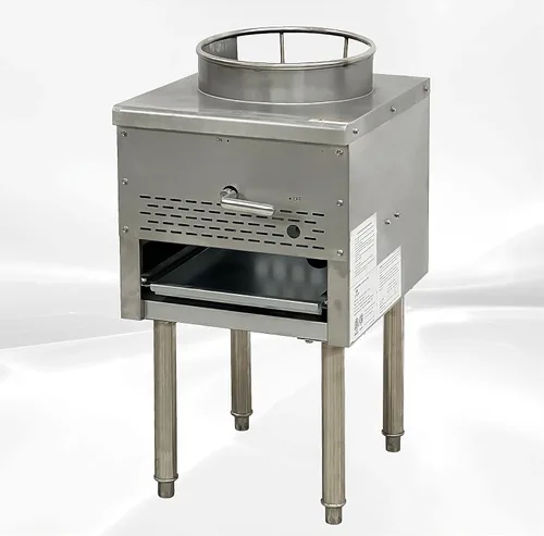 Vista 2 de Rango de Wok Chino Comercial con Gas Natural en Cascada, 13" + 16" de 2 Agujeros para Restaurante de Freír ETL