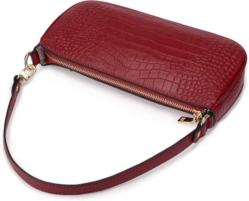 Vista 6 de YALUXE Bolso de mano de cocodrilo de cuero genuino con cierre de cremallera para mujer, clásico