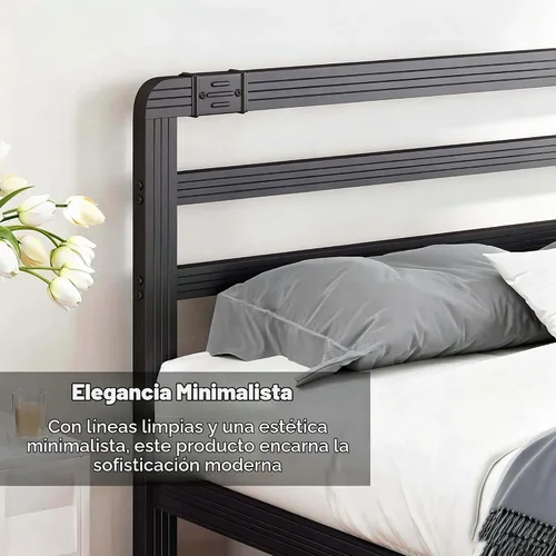 Vista 4 de ZIYOO Marco de cama de plataforma de metal individual de 18 pulgadas con cabecero, base de cama de listones de acero resistente de 1000 libras