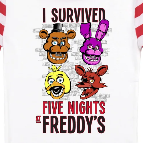 Vista 3 de Five Nights At Freddy's I Survived Heads - Conjunto de camisa de manga corta a rayas rojas y blancas para niño