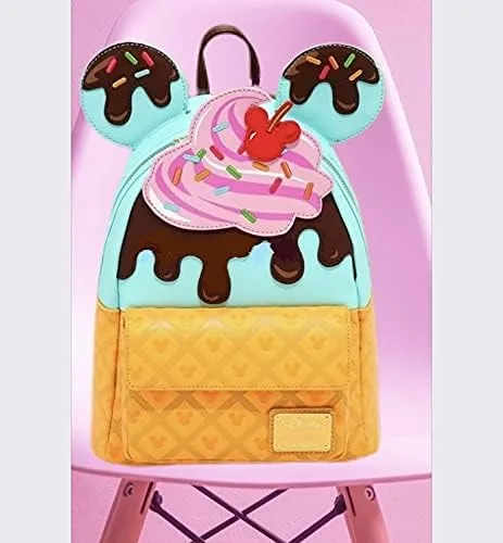 Vista 2 de Loungefly Disney Mickey y Minnie Mouse Sweets Ice Cream - Bolso de hombro con doble correa para mujer