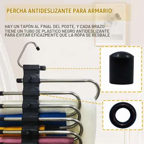 Vista 8 de Percha para pantalones de 9 capas, ahorro de espacio, perchas Negro