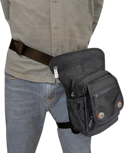 Vista 2 de Bolsa de nailon para la pierna, bolsa de muslo Riñonera táctica para hombro, Negro -, M