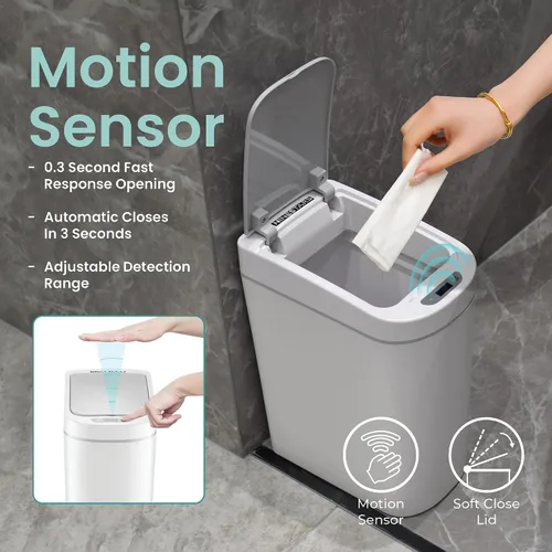 Vista 3 de Ninestars Cubo de basura automático con sensor de movimiento para baño, 1.8 galones, apertura inteligente, para baño, dormitorio, cocina, oficina