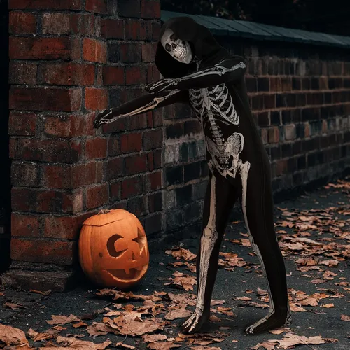 Vista 2 de CUPOHUS' Unisex Skeleton Jumpsuit - Scary Black and White Halloween Jumpsuit Costume