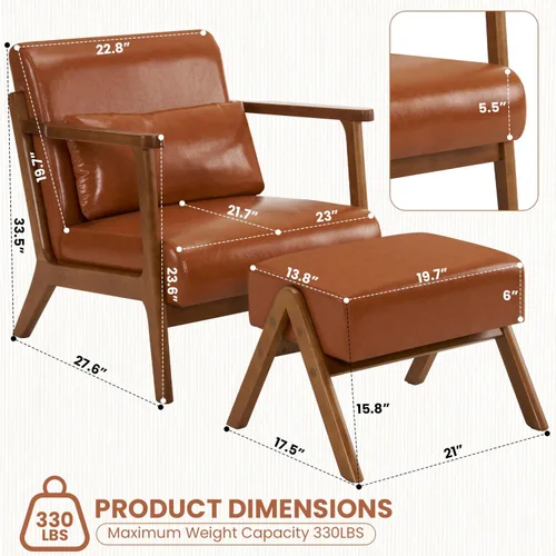 Vista 3 de MOJAY Silla Decorativa Moderna con Otomana, Silla de Brazos Tapizada en Cuero Sintético PU para Sala de Estar, Dormitorio, Balcón, Recepción