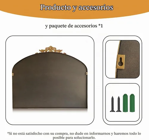 Vista 4 de BAODANFU Espejo de arco barroco para pared de sala de estar, 36 x 30 pulgadas, oro antiguo, catedral tradicional, adornado con cuentas, marco