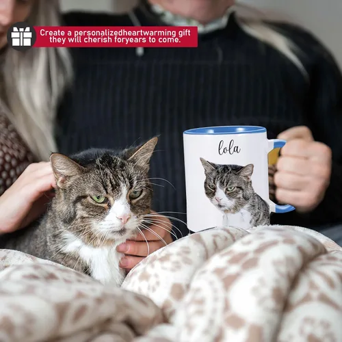 Vista 5 de Taza de café de cerámica personalizada de 11 onzas para perros, papá y amantes, incluye foto de mascota y nombre