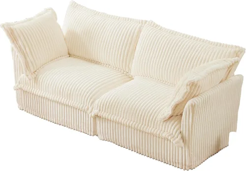 Vista 7 de KEIKI Sofá modular de pana de 83 pulgadas, cómodo juego de sofá nube blanco con 2 almohadas, moderno sofá de asiento con cojines profundos y suaves