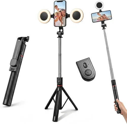 Vista 8 de Trípode de teléfono de 71 pulgadas para iPhone y teléfono Android, soporte de trípode para teléfono celular con control remoto inalámbrico