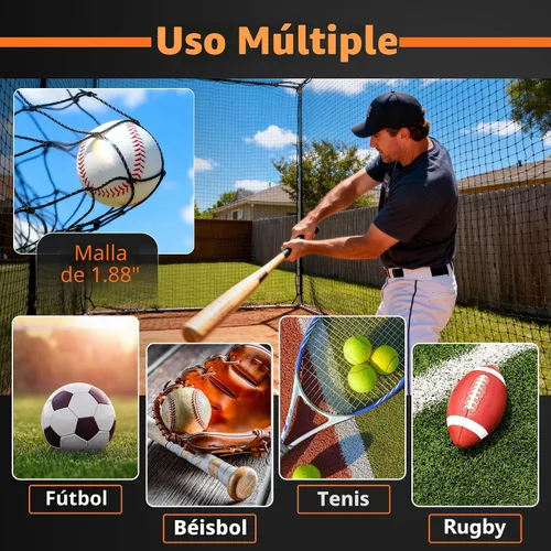 Vista 7 de ORIENGEAR Baseball Batting Cage Nets, ONLY NET, 70'L/55'L/35'L/20'L Baseball and Softball Cage Netting, 1.88" #45 Mesh, Professional Fully Enclosed