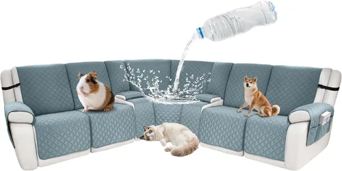 Vista 16 de Fundas impermeables para sofá reclinable seccional en forma de L, 7 piezas, antideslizantes, lavables, juego de fundas reclinables para mascotas