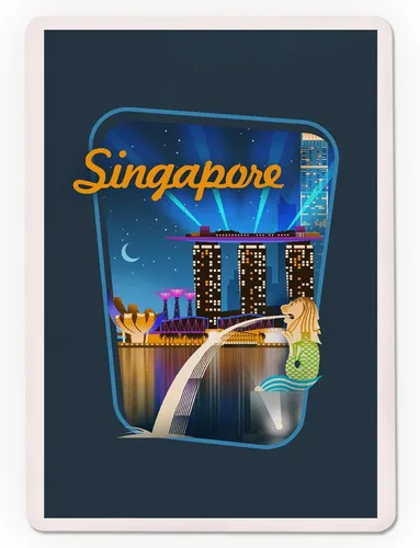 Vista 3 de Lantern Press Singapur, Retro Skyline, Contour (52 cartas de juego, baraja de cartas de tamaño póquer con Jokers)