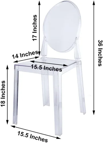 Vista 2 de Efavormart - Juego de 1 silla de banquete transparente sin brazos apilable con respaldo ovalado acrílico, construcción de plástico invisible