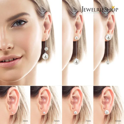 Vista 4 de JewelrieShop Aretes de perlas sintéticas, hipoalergénicos, colgantes para mujer