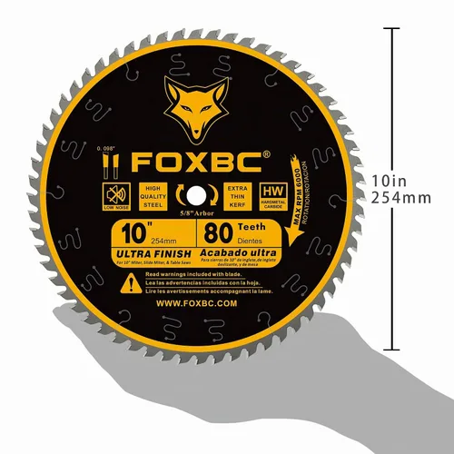 Vista 4 de FOXBC Hoja de sierra de mesa de 10 pulgadas, 80 dientes, corte ultra fino de madera, eje de 5/8 de pulgada