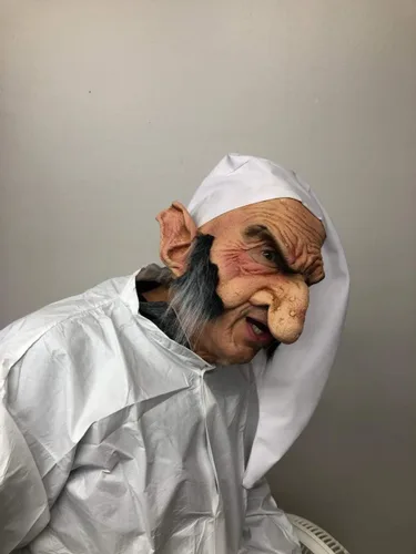 Vista 2 de Ebenezer Máscara de boca abierta, máscara Old Man Scrooge Beige