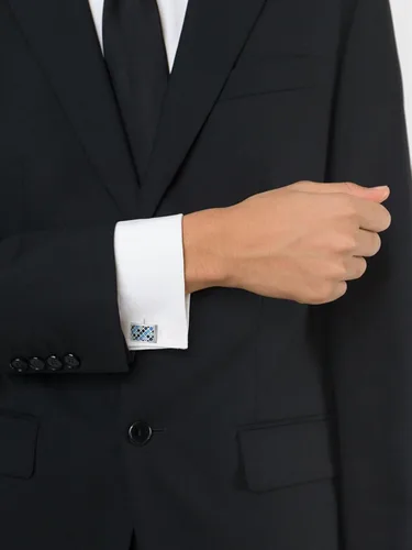 Vista 6 de Mr.Van Elegant Swarovski Crystal Cufflinks Blue Glimmering Cuff Links Set Wedding for Him