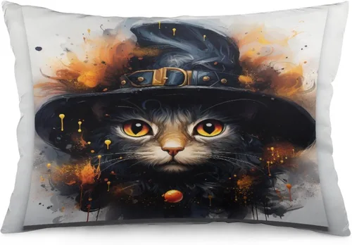 Vista 13 de Funda de almohada con sombrero de bruja con diseño de gato de 20 x 30 pulgadas, diseño de impresión de doble cara con cremallera invisible, Patrón 8