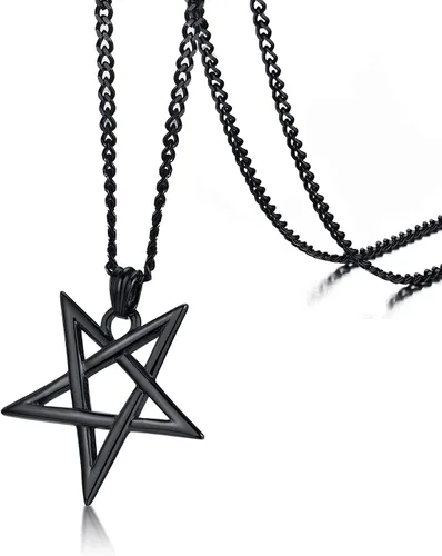 Vista 5 de TempBeau Collar con colgante de pentagrama satánico Baphomet Cadena de eslabones de pentáculo invertida hecha a mano, iglesia satanista, punk