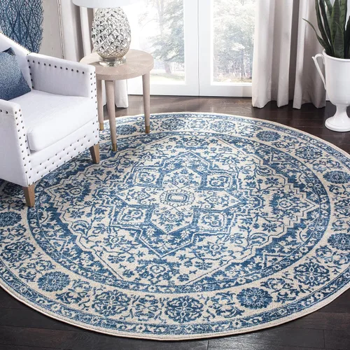 Vista 18 de Safavieh - Alfombra de 2 x 4 pies de la colección Brentwood color marfil y azul marino, alfombra que no suelta pelusas con diseño desgastado
