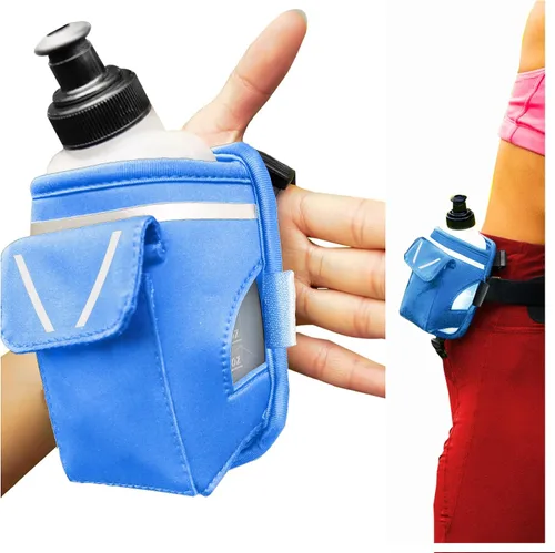 Vista 10 de Diversión para correr 2 en 1: botella de agua de mano de 12 onzas y complemento de cinturón para correr. Correas de diseño sin agarre en la mano