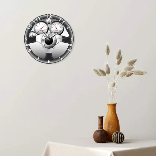 Vista 9 de The Geeky Days Reloj de pared de cuarzo silencioso con volante y tablero de instrumentos deportivo, diseño de automóvil, decoración del hogar