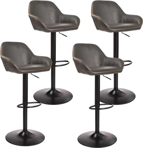 Vista 18 de Glitzhome Taburete de bar giratorio, taburetes de bar ajustables con soporte trasero y reposapiés, silla de bar tapizada de piel sintética
