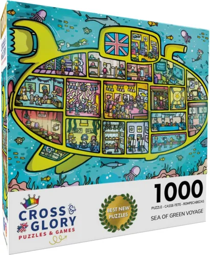 Vista 2 de Cross & Glory - Sea of Green Voyage: British Invasion Beneath The Waves - Rompecabezas de 1000 piezas para adultos y niños mayores de 12 años