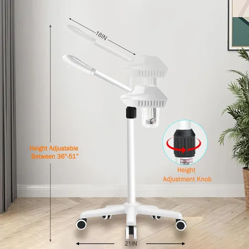 Vista 3 de Vaporizador facial profesional, vaporizador facial de ozono spa sobre ruedas, altura y ángulo ajustables, vaporizador de esteticistas más vapor