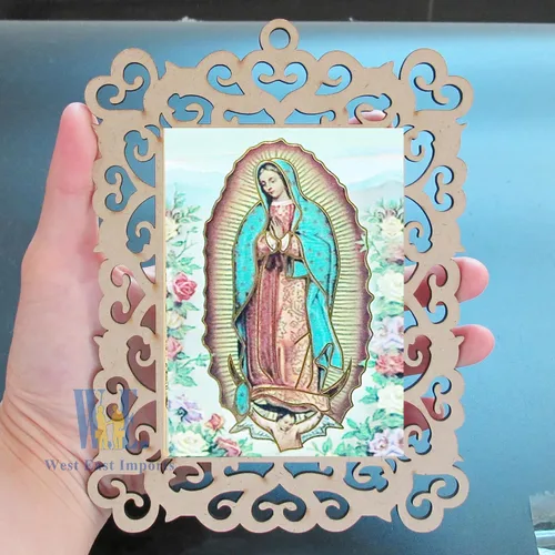Vista 4 de Bautizo Favores 12 piezas Nuestra Señora de Guadalupe marcos de fotos de madera para primer viaje bautizo conmemorativo regalo con bolsas