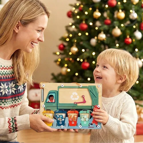 Vista 3 de TOP BRIGHT Juego de clasificación de laberinto magnético de colores, juguetes Montessori para regalos de niños de más de 3 años, juego de reciclaje