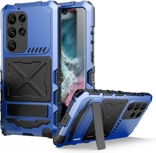 Vista 9 de Simicoo Samsung S23 Ultra - Funda de metal para parachoques, color negro, resistente Armor Defender con Gorilla Glass integrado, protección de grado