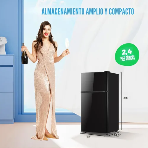 Vista 3 de DEMULLER Mini Refrigerador de 2.4 Pies Cúbicos con Congelador y Doble Puerta, Refrigerador Pequeño de Tamaño Compacto con Perilla de Control