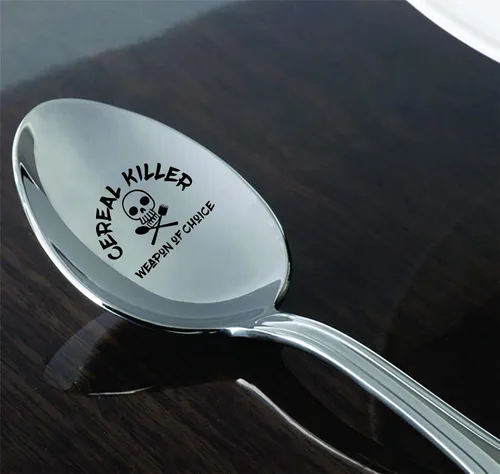 Vista 3 de Cuchara grabada para asesinos de cereales para niños, hombres y mujeres, regalo divertido para los amantes de los cereales para mamá, papá, niños