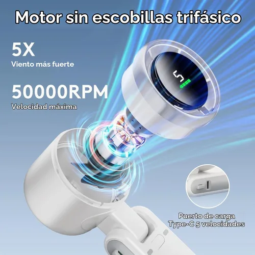 Vista 2 de Ventilador de mano, ventilador personal recargable, motor de alta potencia, pantalla LED, ventiladores de bolsillo pequeños