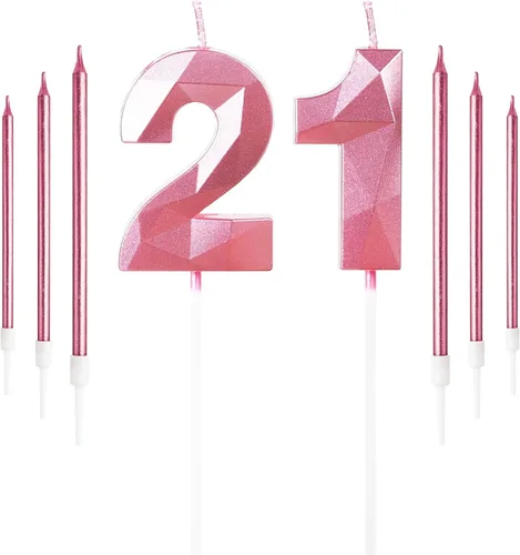 Vista 84 de Vela rosa de cumpleaños número 1 con 6 velas largas, decoraciones de decoración de pastel para fiesta de niña de 1 año, suministros de celebración