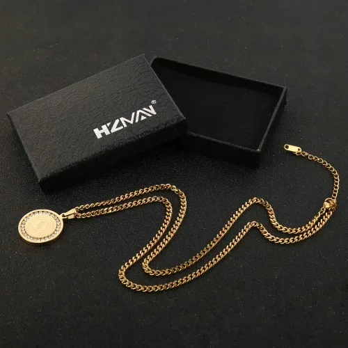 Vista 6 de HZMAN collar de joyería cristiana con versículo de la Biblia, para rezar, de acero inoxidable, con dije de moneda con manos unidas