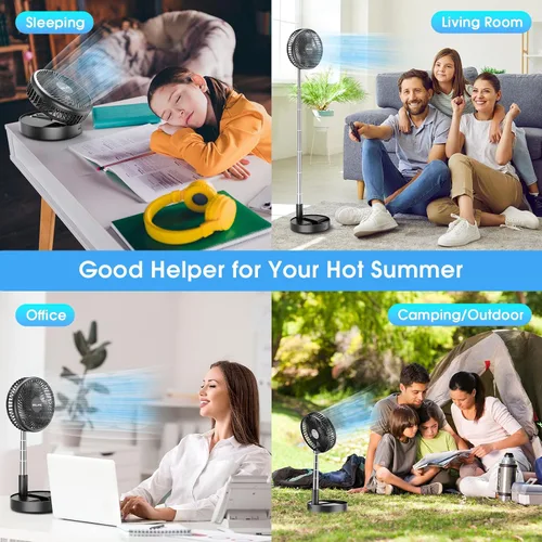 Vista 5 de Belife X8-Lite - Ventilador portátil, recargable con batería de 7200 mAh, ventilador de piso de escritorio USB con control remoto, ventilador Negro